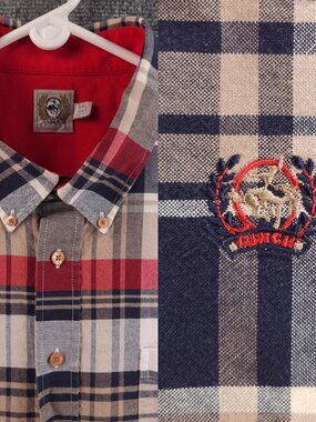 Cinch Oxford Beige Blue Red OCBD Button-Down 2XL Plaid Cotton Cowboy Pocket Mens